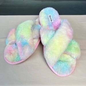 Olive and Ellie Rainbow fuzzy slippers brand new!